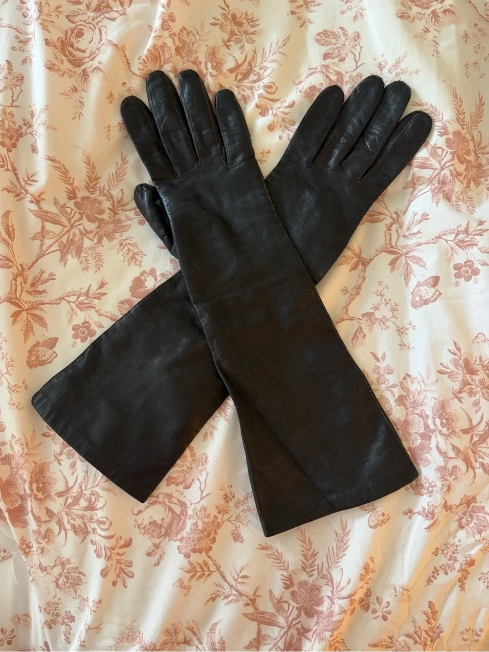 Vintage Gant Black Leather Silk Lined Long Gloves